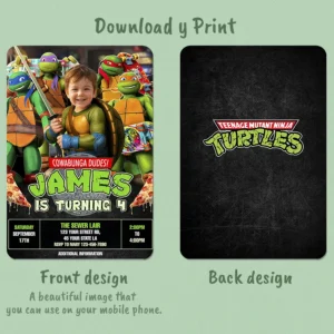 Ninja Turtles Birthday Invitation with Photo – Personalized Ninja Turtles Leonardo (24h Delivery) – Digital Download