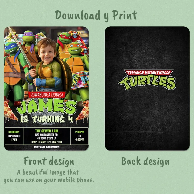 Ninja Turtles Birthday Invitation with Photo – Personalized Ninja Turtles Leonardo (24h Delivery) – Digital Download