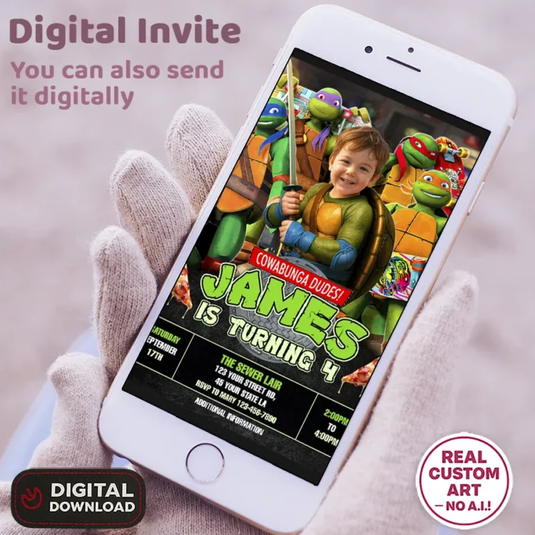 Ninja Turtles Birthday Invitation with Photo – Personalized Ninja Turtles Leonardo (24h Delivery) – Digital Download