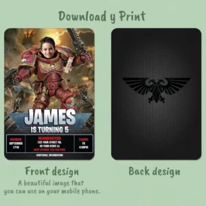 Blood Angels Warhammer 40K Invitation with Photo – Personalized Space Marine Birthday Card (24h Delivery) – Digital Download