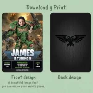 Dark Angels Warhammer 40K Invitation with Photo – Personalized Space Marine Birthday Card (24h Delivery) – Digital Download