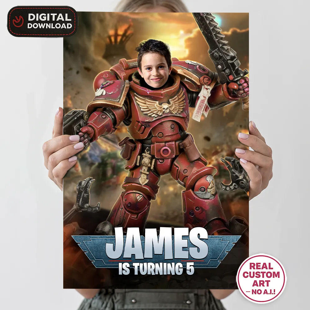 Blood Angels Photo Welcome Sign – Personalized Space Marine Birthday Poster (24h Delivery) – Digital Download