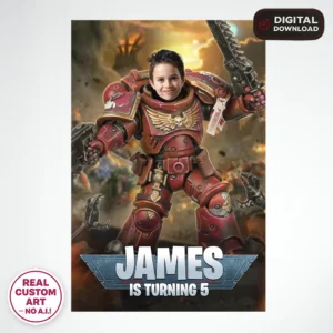 Blood Angels Warhammer 40K Birthday Photo Welcome Sign – Personalized Space Marine Poster (24h Delivery) – Digital Download