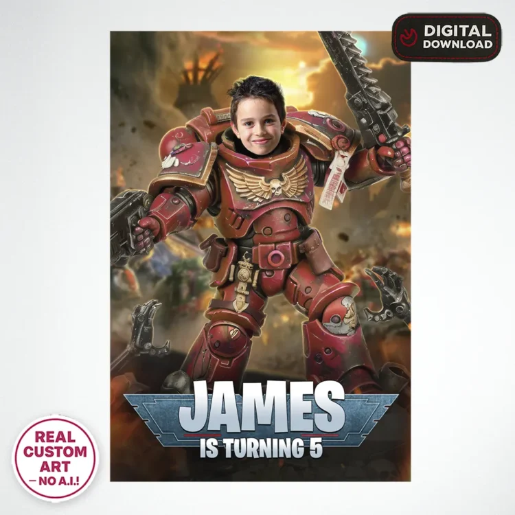 Blood Angels Warhammer 40K Birthday Photo Welcome Sign – Personalized Space Marine Poster (24h Delivery) – Digital Download