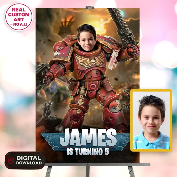 Blood Angels Warhammer 40K Birthday Photo Welcome Sign – Personalized Space Marine Poster (24h Delivery) – Digital Download