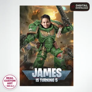 Dark Angels Warhammer 40K Birthday Photo Welcome Sign – Personalized Space Marine Poster (24h Delivery) – Digital Download