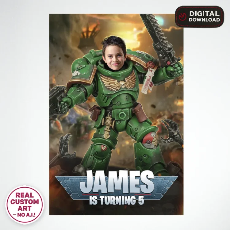 Dark Angels Warhammer 40K Birthday Photo Welcome Sign – Personalized Space Marine Poster (24h Delivery) – Digital Download