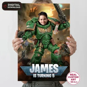 Dark Angels Warhammer 40K Birthday Photo Welcome Sign – Personalized Space Marine Poster (24h Delivery) – Digital Download