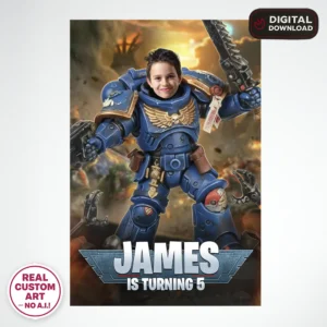 Ultramarines Warhammer 40K Birthday Photo Welcome Sign – Personalized Space Marine Poster (24h Delivery) – Digital Download