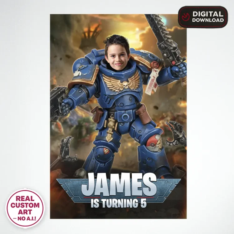 Ultramarines Warhammer 40K Birthday Photo Welcome Sign – Personalized Space Marine Poster (24h Delivery) – Digital Download