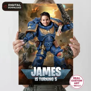 Ultramarines Warhammer 40K Birthday Photo Welcome Sign – Personalized Space Marine Poster (24h Delivery) – Digital Download