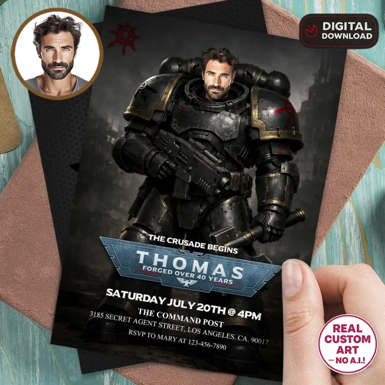 Chaos Space Marines Invitation – Personalized Warhammer 40K Birthday Invite For Adults (24h Delivery) – Digital Download