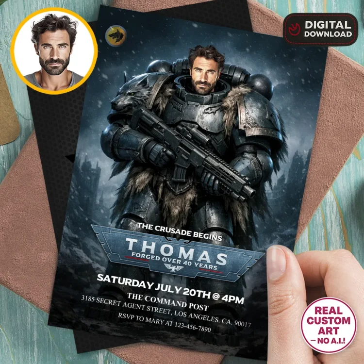 Space Wolves Photo Invitation – Personalized Warhammer 40K Birthday Invite For Adults (24h Delivery) – Digital Download