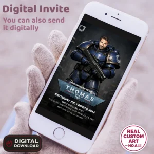 Ultramarine Photo Invitation – Personalized Warhammer 40K Birthday Invite For Adults (24h Delivery) – Digital Download