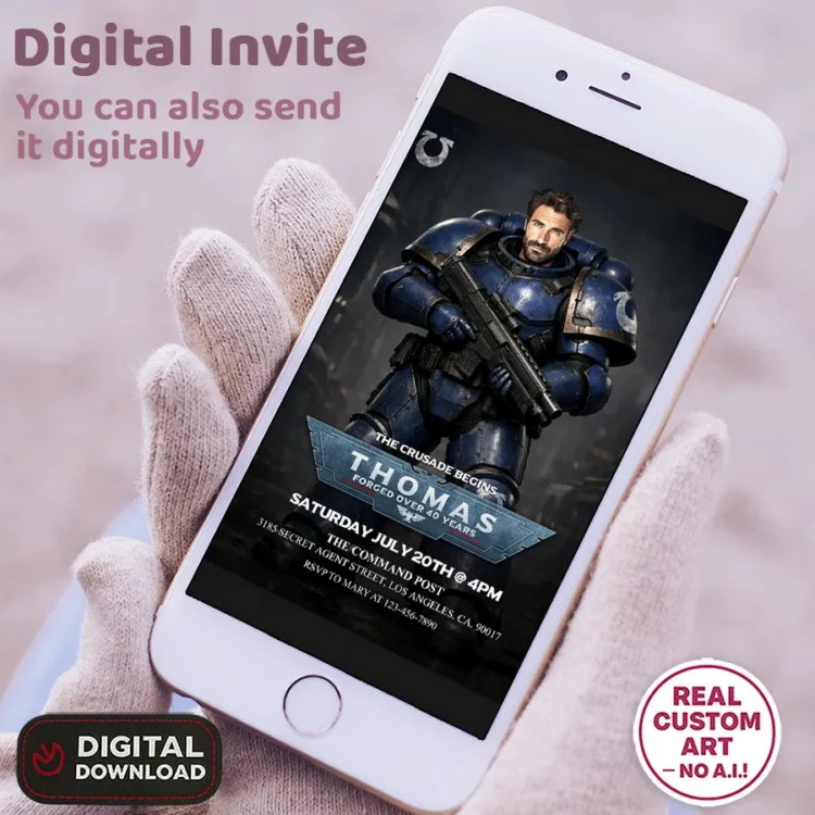 Ultramarine Photo Invitation – Personalized Warhammer 40K Birthday Invite For Adults (24h Delivery) – Digital Download