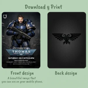 Ultramarine Photo Invitation – Personalized Warhammer 40K Birthday Invite For Adults (24h Delivery) – Digital Download