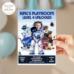 Astro Bot Birthday Invitation – Personalized Space Robot Edition (24h Delivery) – Digital Download