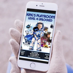 Astro Bot Birthday Invitation – Personalized Space Robot Edition (24h Delivery) – Digital Download