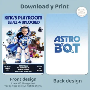 Astro Bot Birthday Invitation – Personalized Space Robot Edition (24h Delivery) – Digital Download