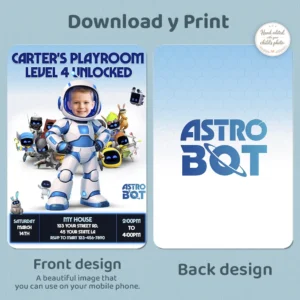 Astro Bot Party Invitation – Personalized Space Robot Birthday Invitation (24h Delivery) – Digital Download