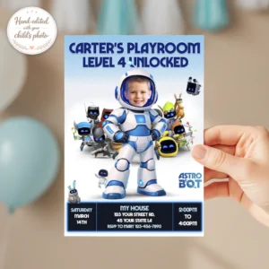 Astro Bot Party Invitation – Personalized Space Robot Birthday Invitation (24h Delivery) – Digital Download