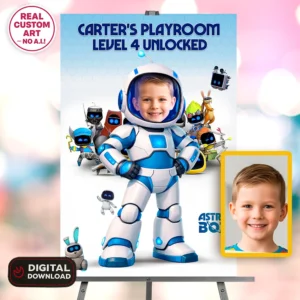 Custom Astro Bot Welcome Sign – Personalized Space Robot Party Decorations (24h Delivery) – Digital Download
