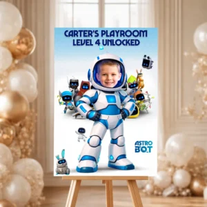 Custom Astro Bot Welcome Sign – Personalized Space Robot Party Decorations (24h Delivery) – Digital Download
