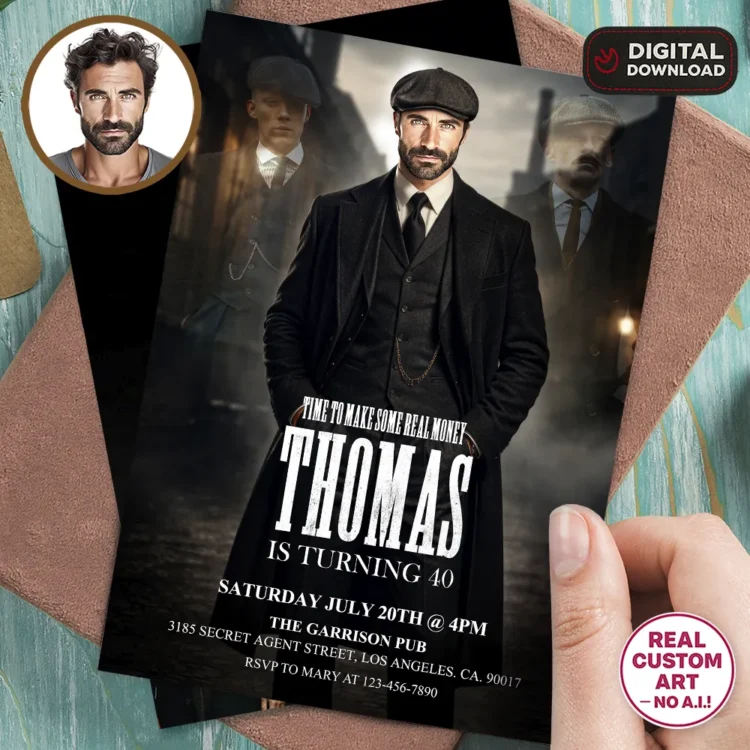 Peaky Blinders Photo Invitation – Personalized Gangster Birthday Invitation (24h Delivery) – Digital Download