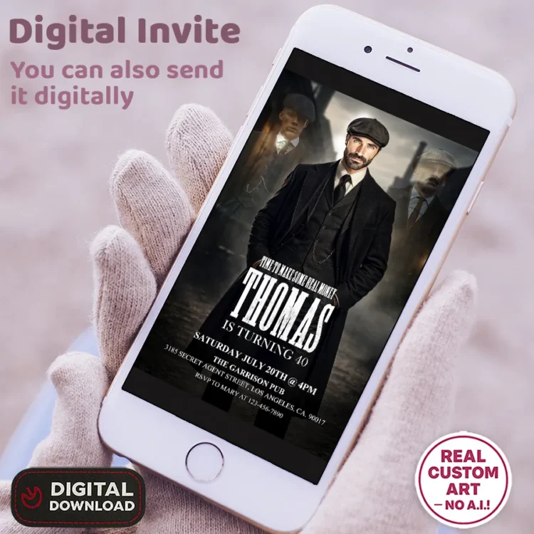 Peaky Blinders Photo Invitation – Personalized Gangster Birthday Invitation (24h Delivery) – Digital Download