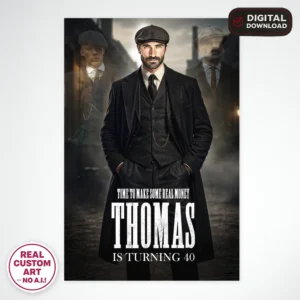 Peaky Blinders Birthday Welcome Sign for Adults – Personalized Gangster Party Decor (24h Delivery) – Digital Download