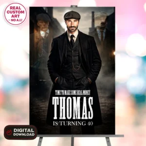 Peaky Blinders Birthday Welcome Sign for Adults – Personalized Gangster Party Decor (24h Delivery) – Digital Download