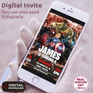 Captain America Invitation – Personalized Superhero Photo Invitation (24h Delivery) – Digital Download