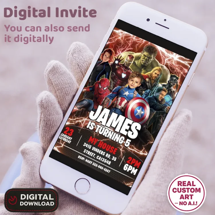 Captain America Invitation – Personalized Superhero Photo Invitation (24h Delivery) – Digital Download