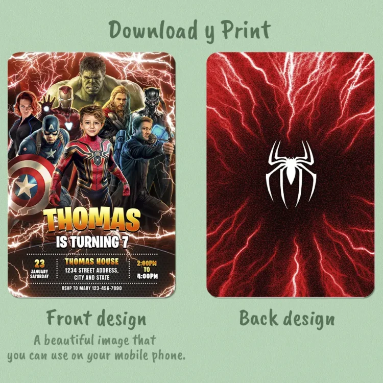Spiderman Birthday Invitation – Personalized Avengers InvitationWith Photo (24h Delivery) – Digital Download