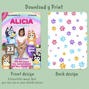 Custom Bluey Party Invitation – Personalized Bluey Birthday Invitation with Photo (24h Delivery) – Digital Download