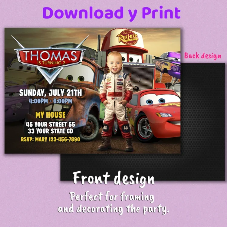 Custom Cars Party Invitation – Personalized Cars Photo Invitation (24h Delivery) – Digital Download