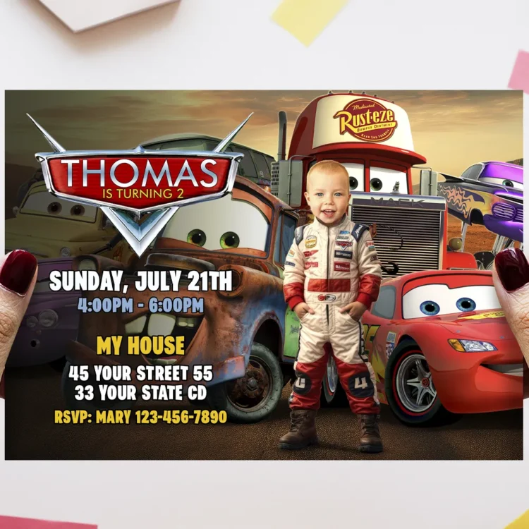 Custom Cars Party Invitation | Personalized Lightning McQueen Racing Team Invite