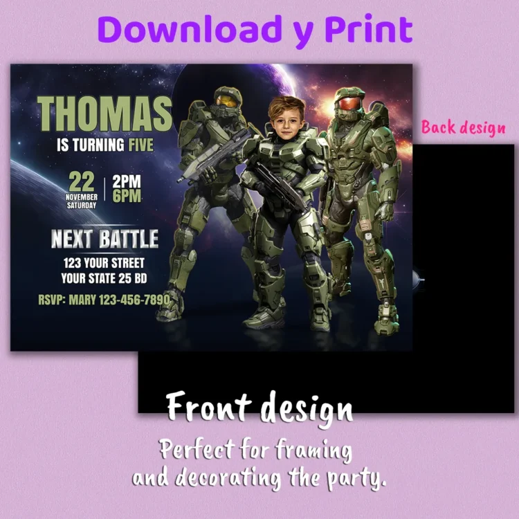 Halo Birthday Photo Invitation – Personalized Halo Party Invitation (24h Delivery) – Master Chief Invitation – Digital Download