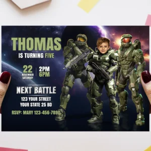 Halo Birthday Photo Invitation – Personalized Halo Party Invitation (24h Delivery) – Master Chief Invitation – Digital Download