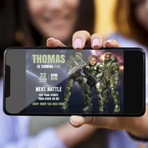 Halo Birthday Photo Invitation – Personalized Halo Party Invitation (24h Delivery) – Master Chief Invitation – Digital Download
