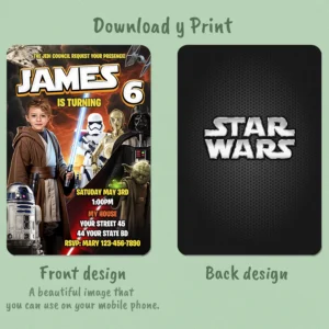 Star Wars Party Invitation with Photo – Personalized Jedi Birthday Invitation (24h Delivery) – Digital Download