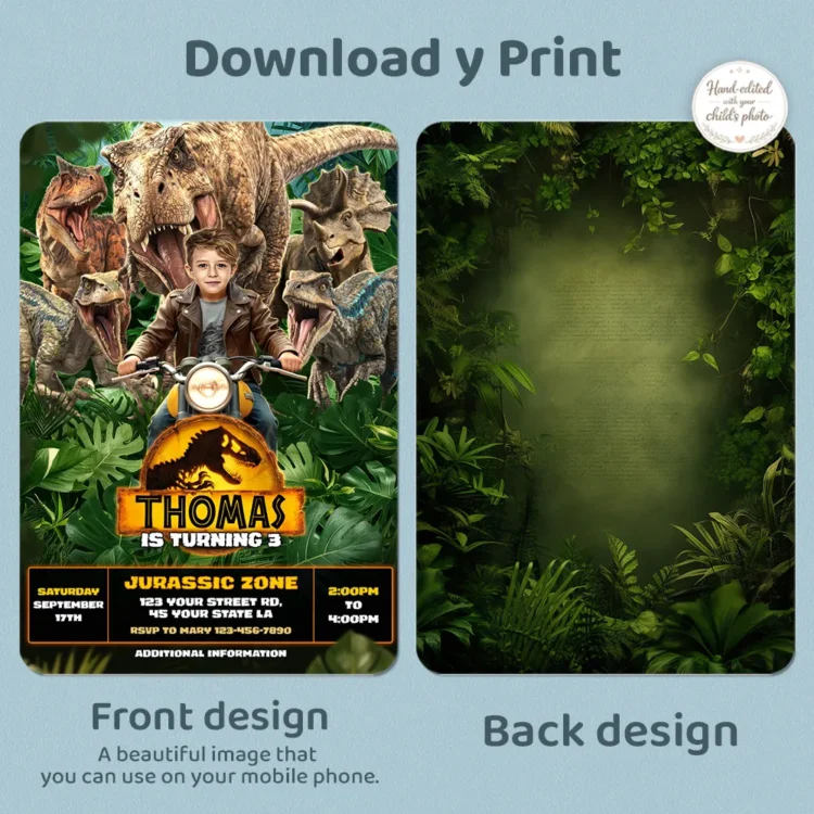 Dinosaur Birthday Invitation – Personalized Jurassic Photo Invitation (24h Delivery) – Digital Download