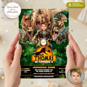 Dinosaur Birthday Invitation – Personalized Jurassic Photo Invitation (24h Delivery) – Digital Download