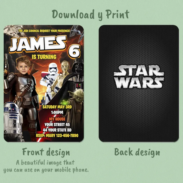 Mandalorian Birthday Invitation – Personalized Mandalorian Photo Invite (24h Delivery) – Digital Download