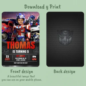 Optimus Prime Birthday Invitation – Personalized Optimus Prime Photo Invitation (24h Delivery) – Digital Download