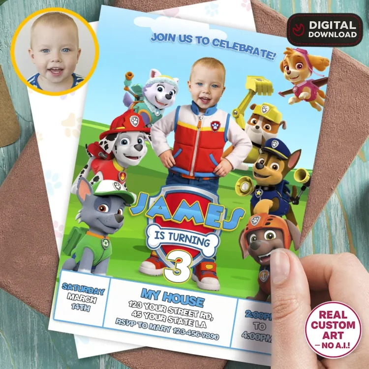 Paw Patrol Birthday Invitation – Personalized Ryder Party Invitation (24h Delivery) – Digital Download