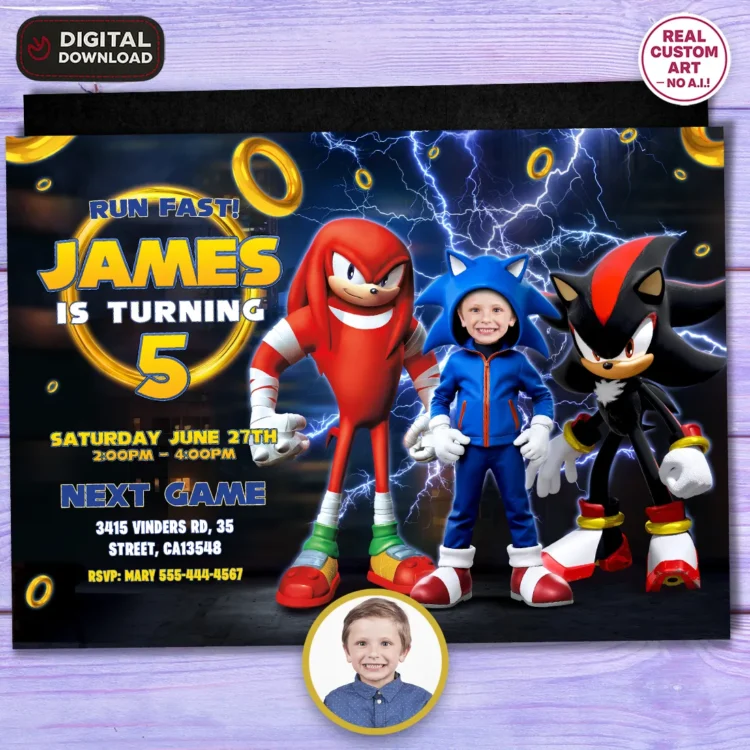 Custom Sonic Birthday Invitation – Personalized Sonic Party Invitation (24h Delivery) – Digital Download