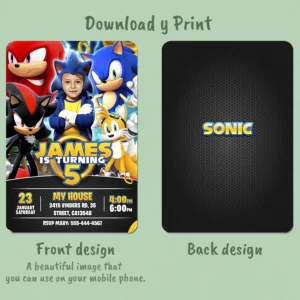 Sonic Birthday Invitation – Personalized Sonic Party Invitation (24h Delivery) – Digital Download
