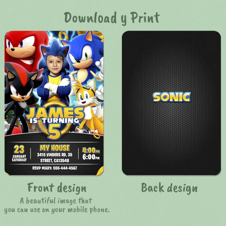 Sonic Birthday Invitation – Personalized Sonic Party Invitation (24h Delivery) – Digital Download