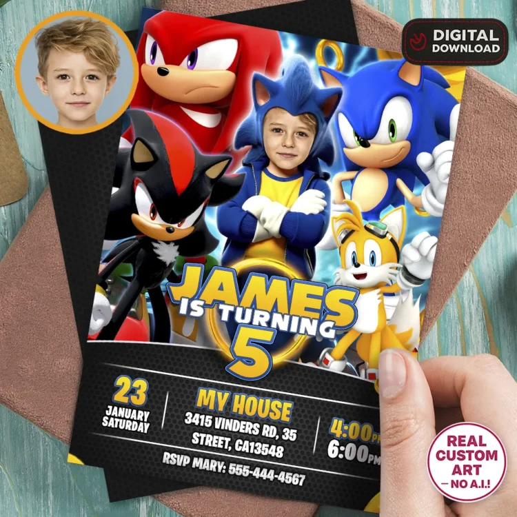 Sonic Birthday Invitation – Personalized Sonic Party Invitation (24h Delivery) – Digital Download